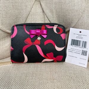 NEW Kate Spade Wrapping Party Small Zip Around Card Wallet K4754 Black